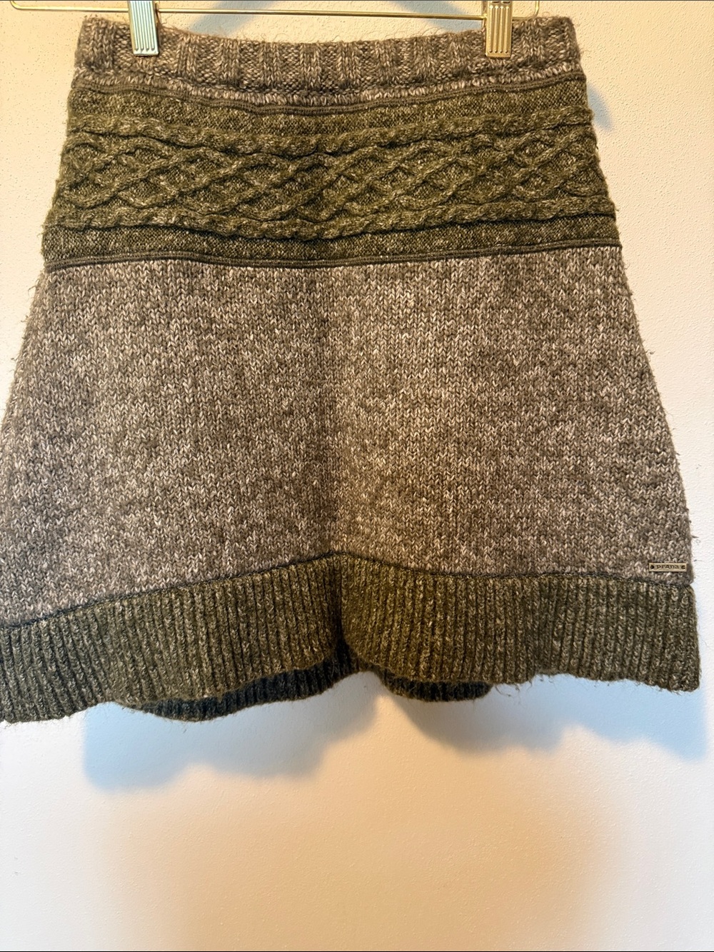 Prana Two-Tone Olive and Beige Knit Beanie with Gold Logo